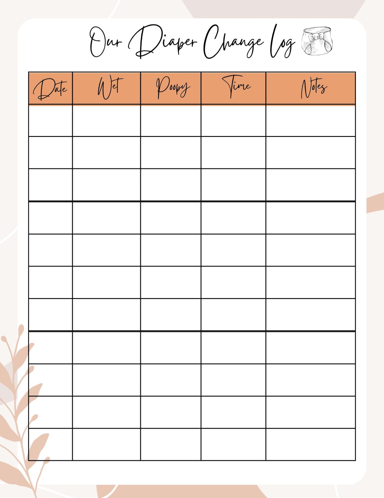Baby Diaper Change Log Printable: Newborn Tracker (PDF Download) - Etsy