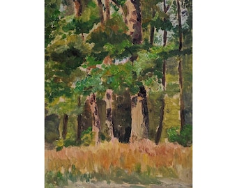 Vintage oil painting by Soviet Ukrainian artist G.Pushnikova Autumn Forest 1960s Retro decor, Forest landscape, Collectible art, Seil motif