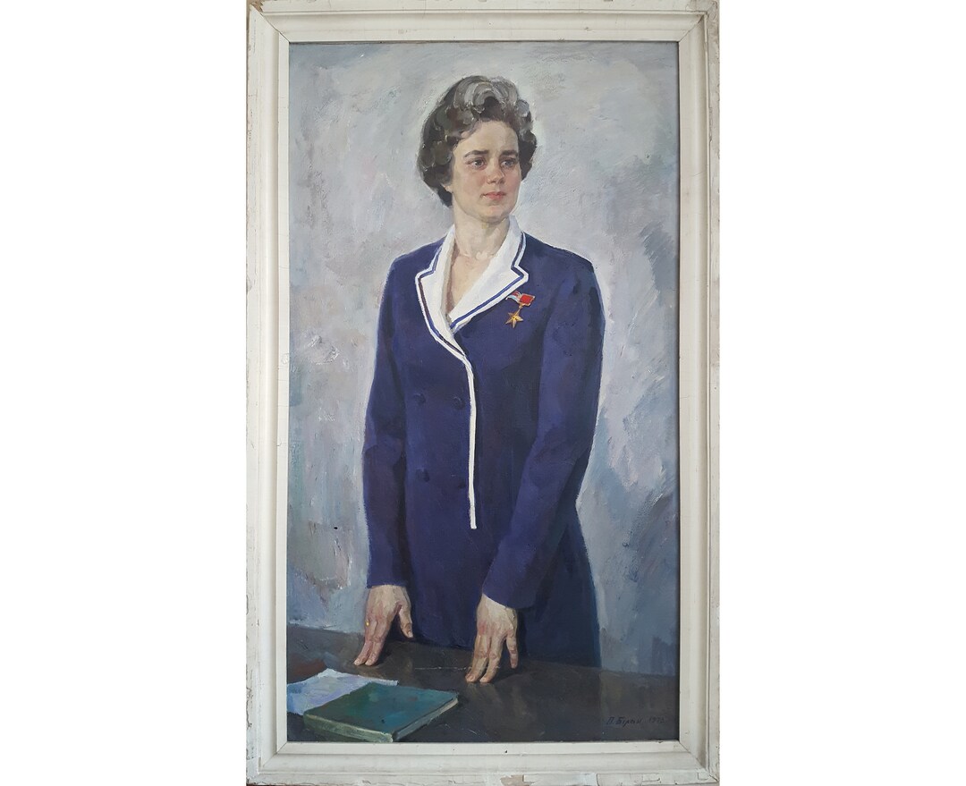 VINTAGE FEMALE PORTRAIT Original Oil Painting by Ukrainian Artist P ...