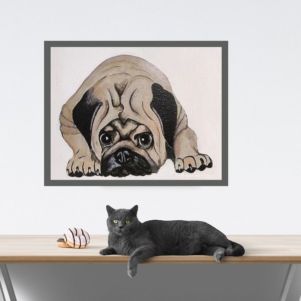 Precious Pug Portraits, Lifelike Realistic Wall Painting Art Print, Bring the Irresistible Cuteness of Pugs to Your Walls, Dog Lover Art