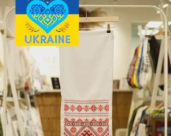 Ukrainian Embroidered Rushnyk "Dobrobut" – Traditional Towel with Cross-Stitch Machine Embroidery – 175x32cm on Homespun Fabric