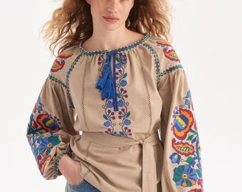 Women's Vyshyvanka "Nadiya" with Belt, Modern Ukrainian Blouse, Perfect for Any Occasion, Made in Ukraine