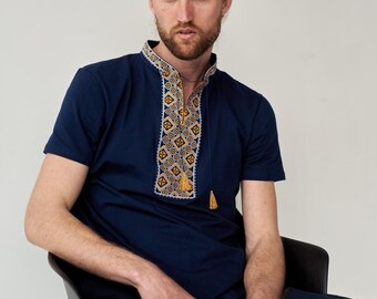Men's Ukrainian Vyshyvanka T-Shirt with Traditional Ornament, Perfect for Casual Wear, Made in Ukraine