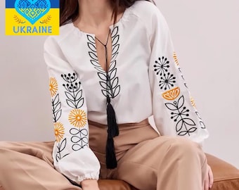 Ukrainian Embroidered Blouse with Sunflowers | Vyshyvanka Woman's Shirt from Ukraine | Authentic Ukrainian Gifts from Ukraine Sellers