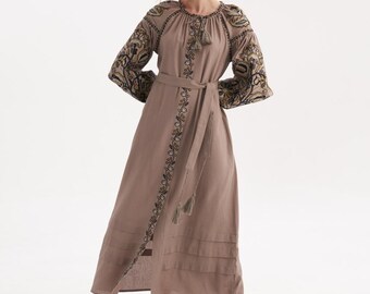 Bohho Style Linen Dress "Nadiya" for Women, Embroidered Ukrainian Fashion, Perfect Summer Outfit, Made in Ukraine