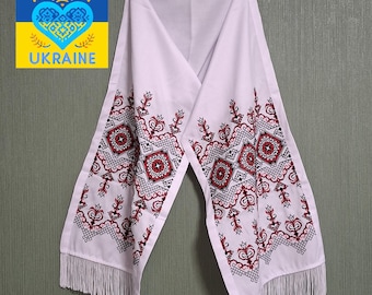 Ukrainian Rushnyk "Zlahoda" Black and Red – Traditional Embroidered Towel on Homespun Fabric – Cross-Stitch Machine Embroidery 175x32cm
