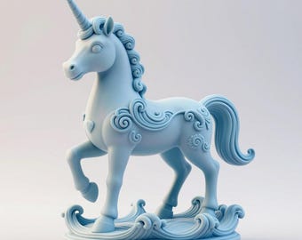 STL-bestand schattige eenhoorn – fantasie eenhoornstandbeeld – 3D-printmodel uit één stuk