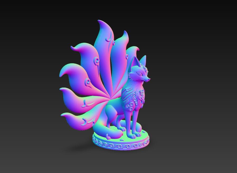 Nine Tailed Kitsune Fox STL File – Fantasy Japanese Mythical