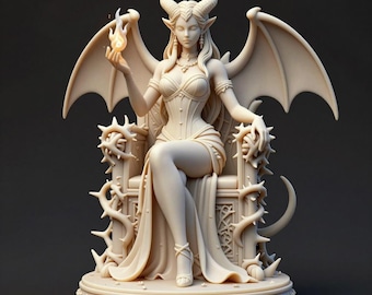Demon Queen Goddess STL File – Dark Fantasy Winged Female Statue – 3D Printable Mythic Figure