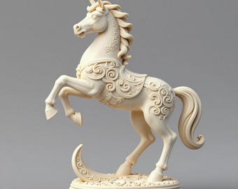 STL-bestand Majestic Unicorn – Fantasie mythisch paardbeeld – 3D-afdrukbare decoratieve sculptuur