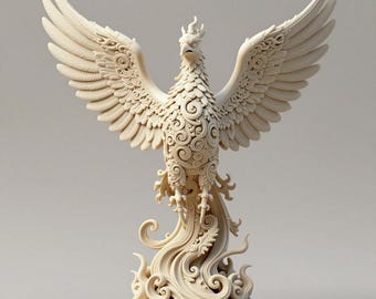 Phoenix Statue STL File – Fantasy Bird Sculpture – One Piece 3D Print Model