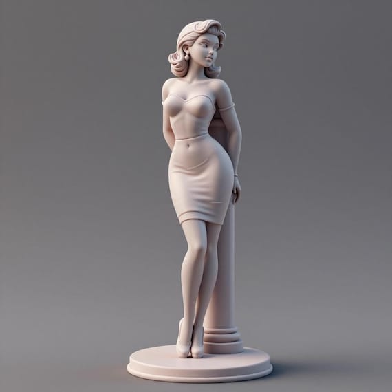 Elegant Female Statue STL File – Modern Pin Up Woman Sculpture – 3D Printable Decorative Figure