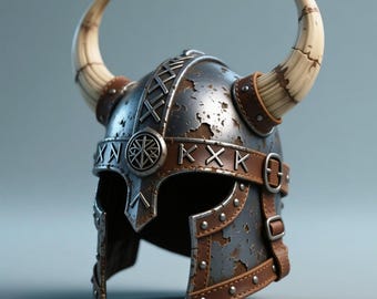 Casco vikingo con cuernos STL – Yelmo de batalla de guerrero nórdico – Armadura de fantasía medieval impresa en 3D