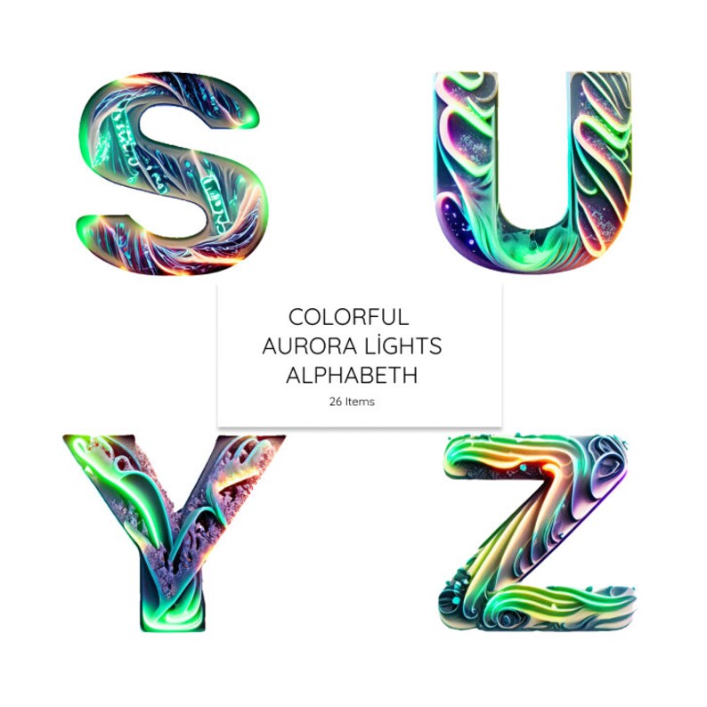 Printable Aurora Lights Aesthetic Alphabet Clipart 26 Highquality