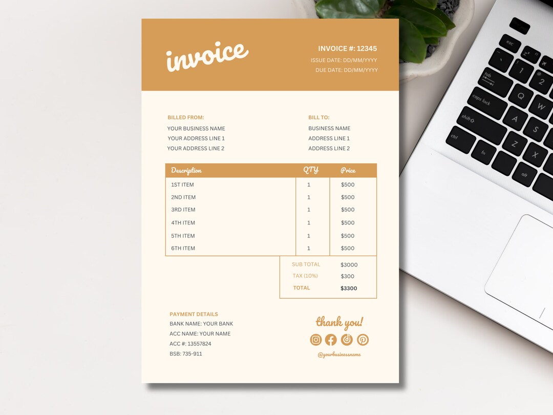 Simple Invoice Template Unique Invoice Design CANVA Editable - Etsy UK