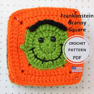 Crochet Frankenstein Granny Square Pattern: Halloween Motif (PDF)