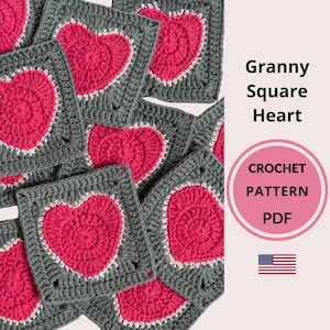 PATRÓN Corazón Cuadrado de la Abuela a Ganchillo, Tutorial Motivo Corazón Rosa, Idea para bolso y manta, Descarga digital instantánea Patrón PDF EN INGLÉS