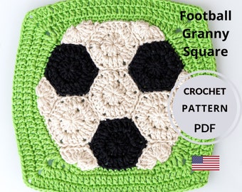 Crochet Granny Square Soccer PATTERN, Football motif tutorial, Idea for bag and blanket, Instant digital download PDF pattern in ENGLISH