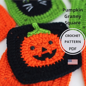 PATRÓN Halloween Crochet Grandma Square, Tutorial Motivo Calabaza, Idea para bolso y manta, Descarga digital instantánea patrón PDF INGLÉS