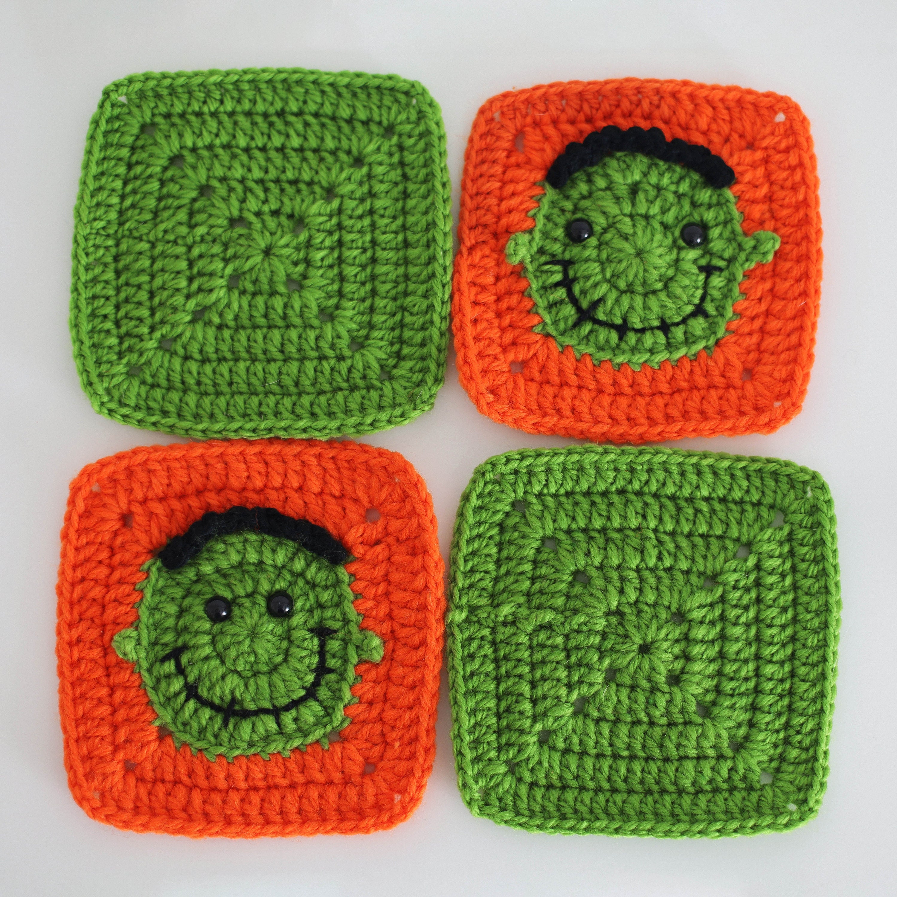 Crochet Granny Square Halloween PATTERN, Motif Frankenstein Tutorial ...