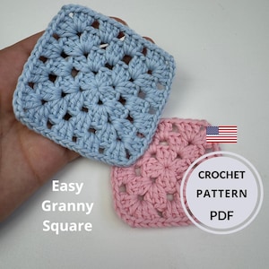 Easy Crochet Granny Square PATTERN,  ENGLISH instant digital download tutorial, Simple Beginner Crochet PDF Motif Blanket Building
