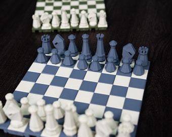 Zestaw szachów podróżnych zwijanych, drukowany w technologii 3D | Przenośna szachownica „Royal Edition” ze zintegrowaną tubą do przechowywania | Nowoczesne figury szachowe o geometrycznych kształtach