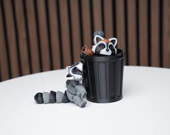 Articulated Raccoon Toy with Trash Can Storage - 3D Printed
