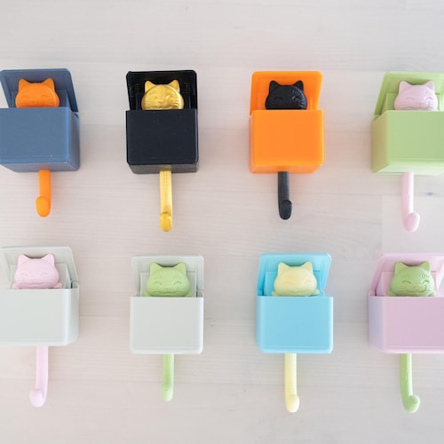 Gancho para llaves emergente con diseño de gato impreso en 3D en diferentes colores