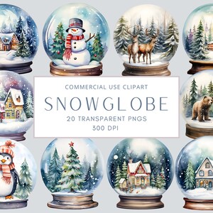 Watercolor Christmas Snow Globe Clipart | Christmas Clipart | Transparent PNG | Commercial Use