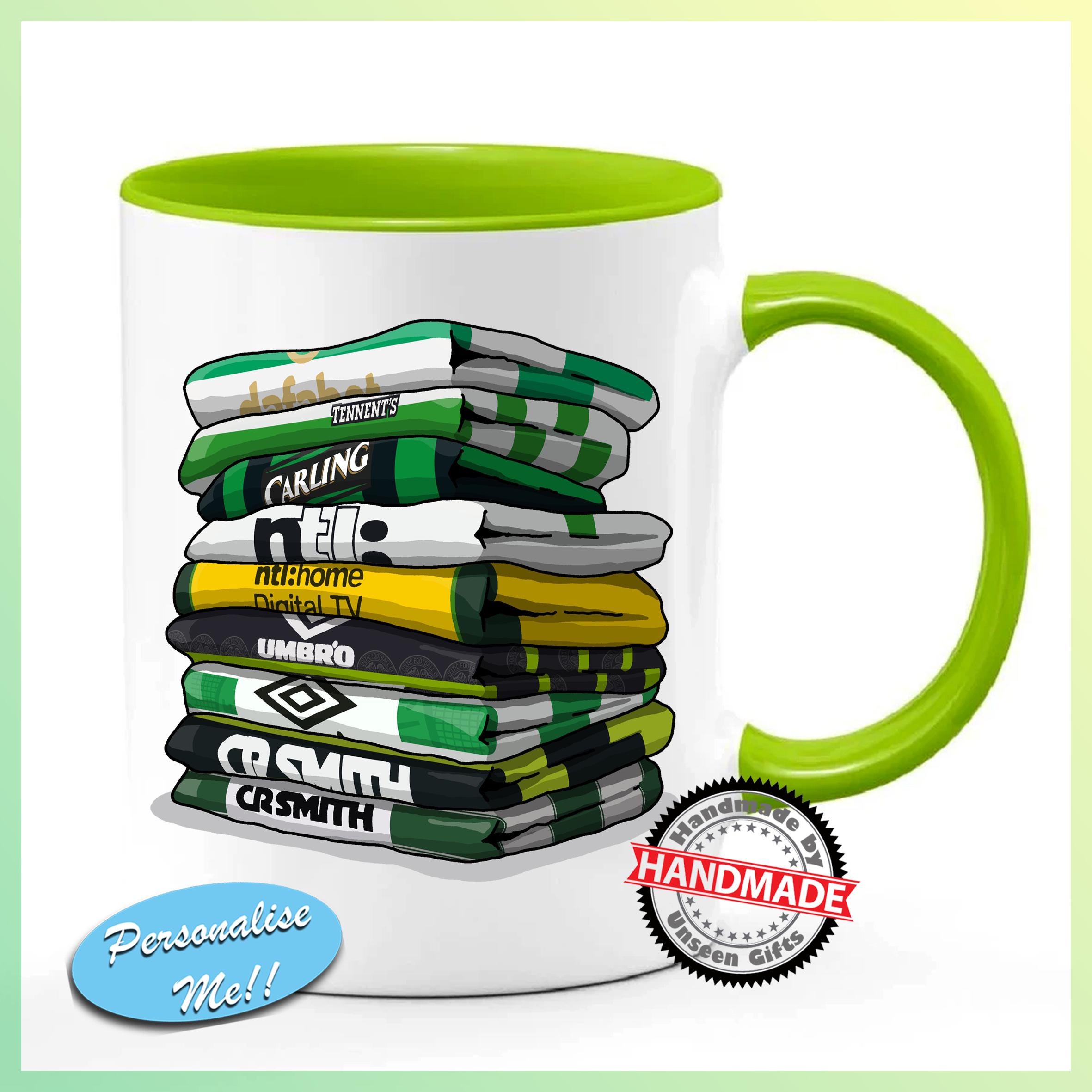 Celtic Retro Shirts (Kit) History - Personalised 11oz Mug - Handmade Unique Fun Gift Idea - Coaster Set Available -  Great Quality Present