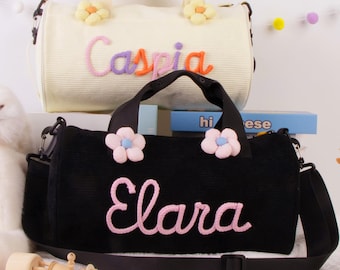 Sac de gymnastique avec nom personnalisé pour enfant, sac de sport en velours côtelé, cadeau de Noël pour fille