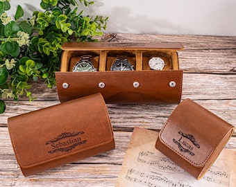 Personalized Faux Leather Watch Box: Engraved Travel Watch Roll