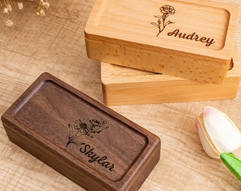 Personalized Wooden Jewelry Box, Engraved Travel Case