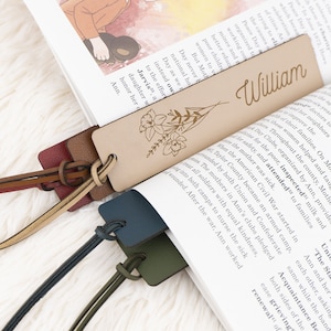Personalized Leather Flower Bookmark: Custom Name, Book Lover Gift
