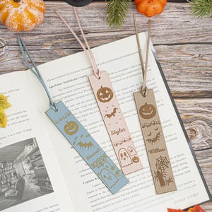 Personalized Halloween Leather Bookmark: Spooky Reader Gift