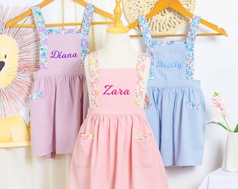 Personalized Kid Apron With Floral Shoulder Strap, Kid’s Apron, Toddler Pinafore, Gift for Child
