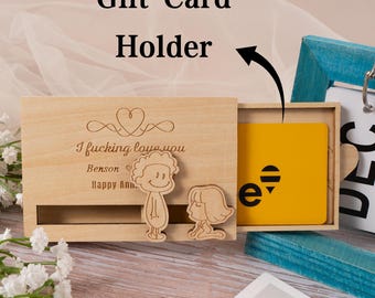 Tarjetero de madera personalizado, con nombre de pareja y regalos de aniversario, caja original para San Valentín.