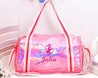 Personalized Shimmer Ballet Bag, Embroidered Kids Ballerina/Dance Bag, Sparkly Travel Duffel