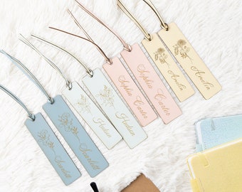 Flower Bookmarks, Personalized Leather Bookmark for He/Her, Custom Name Bookmark, Birth Month Flower, Book Lover Gift, Valentine Day Gift