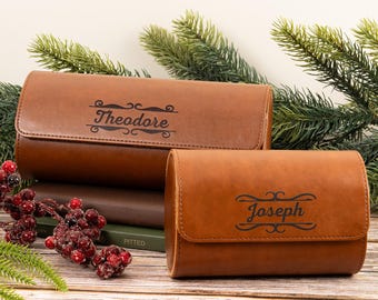 Personalized Leather Watch Case: Engraved Travel Watch Box