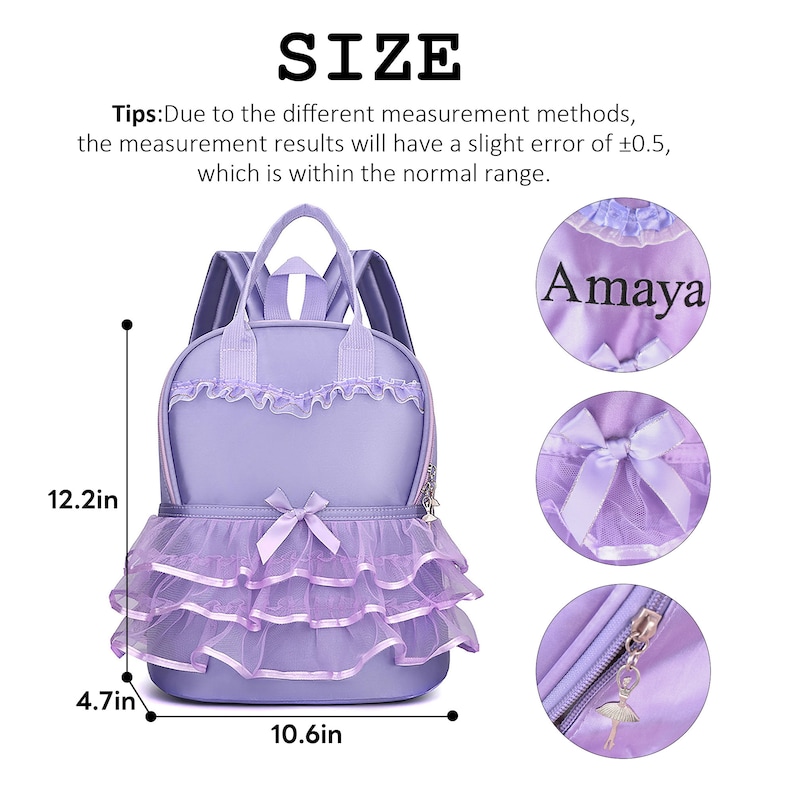 Personalized Ballet Backpack for Little Girls, Custom Kids Dance Bag Gift, Gymnastics Tutu Bag Purple