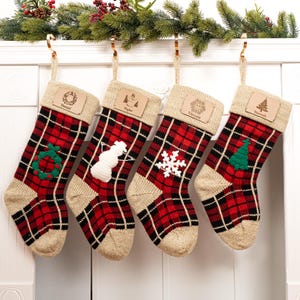 Personalized Knit Christmas Stocking: Engraved Leather Patch, Family Stocking