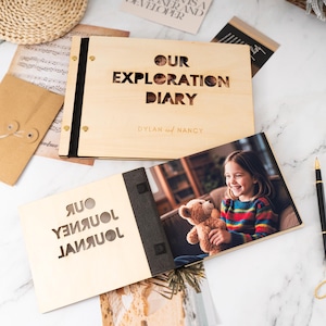 Custom Wooden Adventure Book Scrapbook Valentines Gift For Him, Personalized Anniversary Gift For Her, Travel Scrapbook, Couples Gift