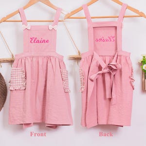 Embroidered Name Kids Apron, Cooking Apron with Sequin Bows, Adjustable Straps & Gingham Pockets image 6