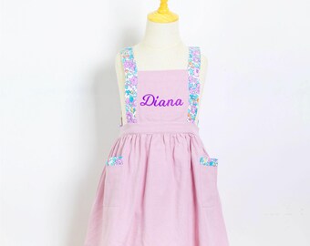 Personalized Toddler Apron: Embroidered Name, Floral Straps