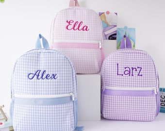 Personalized Kids Seersucker Backpack, Christmas Child Gifts, Monogrammed Toddler Backpacks, Preschool Book Plaid Bag
