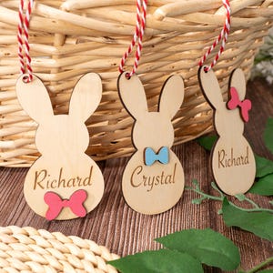 Personalized Bunny Easter Basket Tag: Custom Wood Name Tag