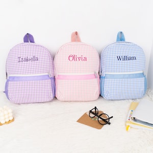 Personalized Kids Backpack, Custom Seersucker Backpack, Christmas gifts for Child, Monogrammed Toddler Backpacks, Preschool Book Plaid Bag