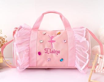 Sac de danse classique personnalisé avec losanges scintillants, sac de sport pour petites filles, sac de week-end pour tout-petits, cadeau d'anniversaire pour petites ballerines