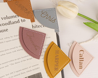 Personalized Faux Leather Corner Bookmark, Fan-Shaped Page Marker